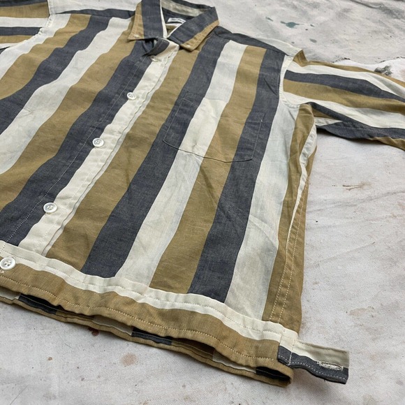 Vintage 1950s Vertical Stripe Side Button Jac Button Collar Shirt Mens S/M - Picture 7 of 11